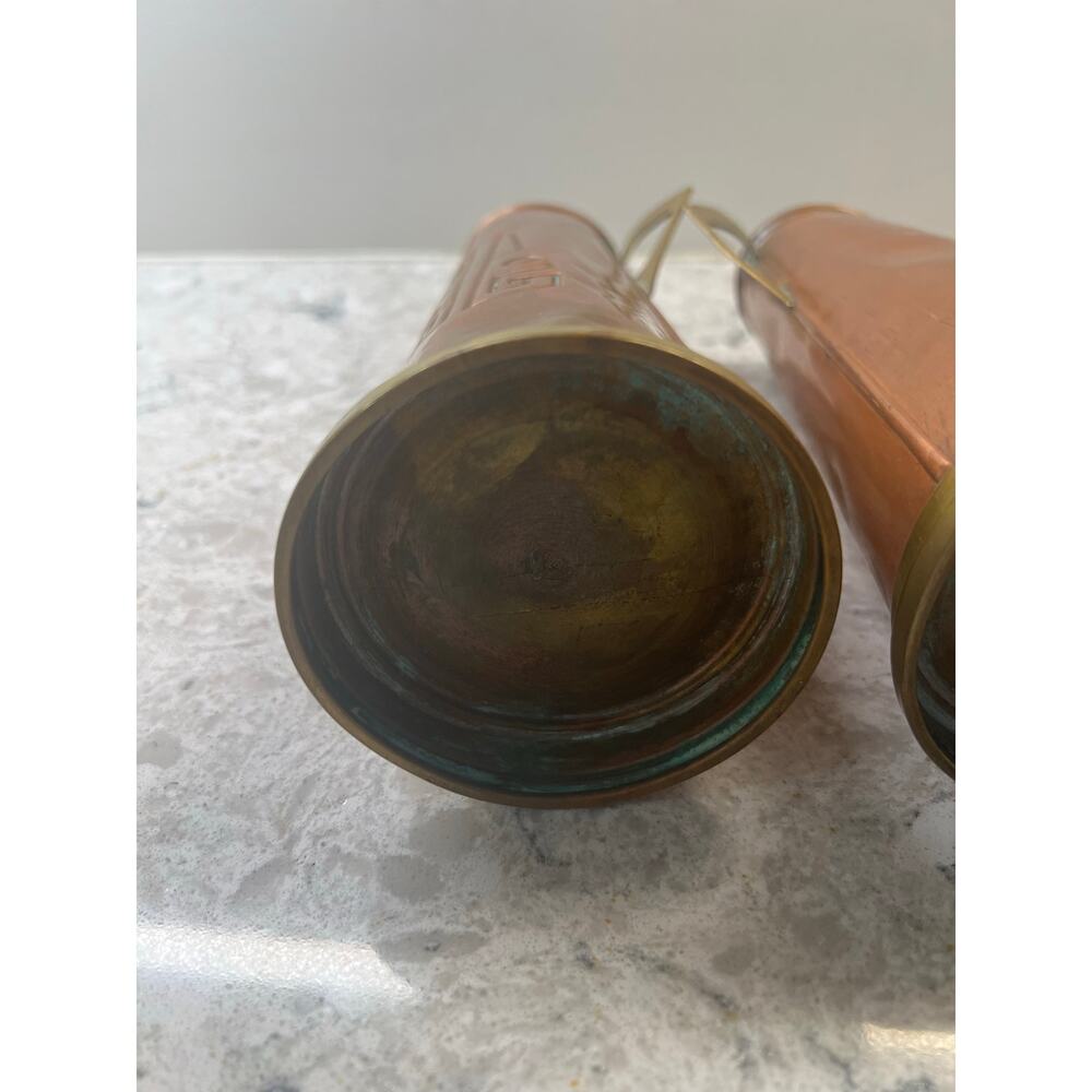 2 Gebrüder Bing Nuremberg Vases Circa 1900-10 Brass Copper Geometric JL - Picture 7 of 11